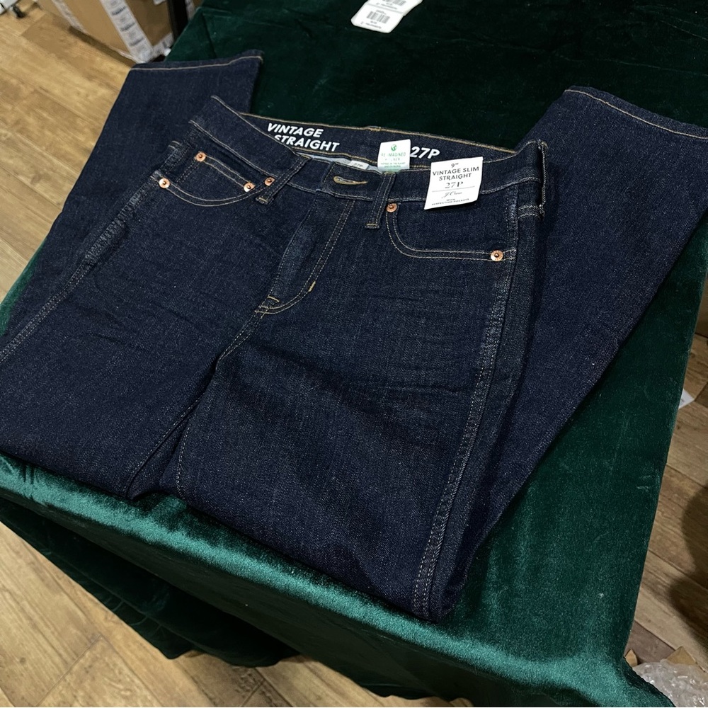 J Crew Vintage Slim Straight Women's Size 27P Petite Dark Wash Denim Blue Jeans